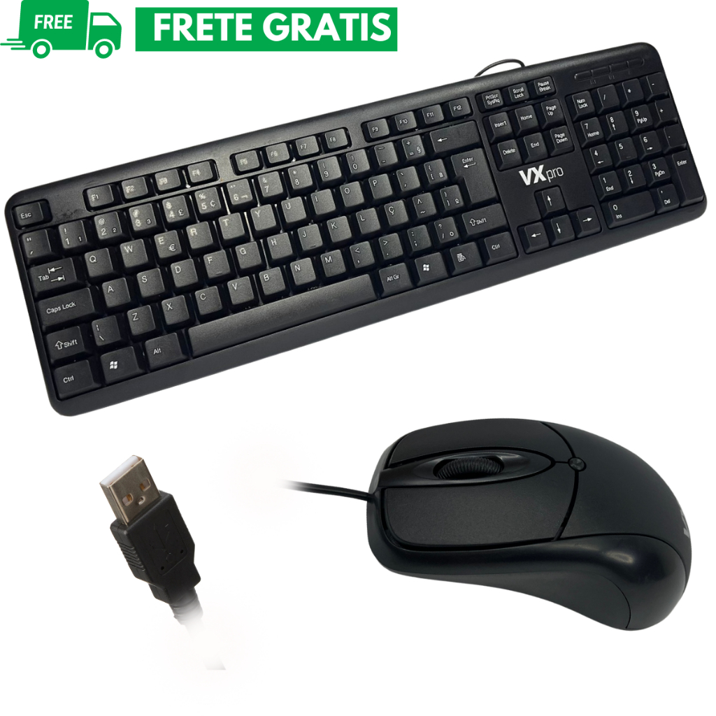 Kit Teclado Mouse Usb Com Fio Simples C Nota Fiscal