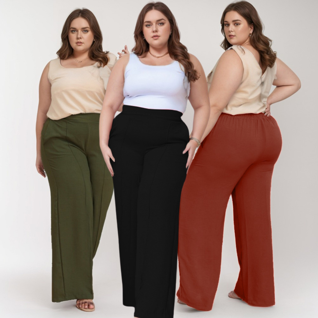 Calça Feminina Plus Size Pantalona Cintura Alta Duna Moda Blogueira do ...