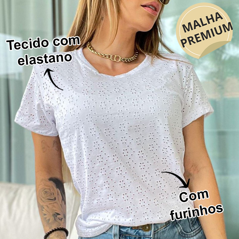 Blusa Feminina Furadinha Babylook T Shirt Laise Moda Verão