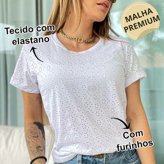 Blusa Feminina Furadinha Babylook T Shirt Laise Moda Verão