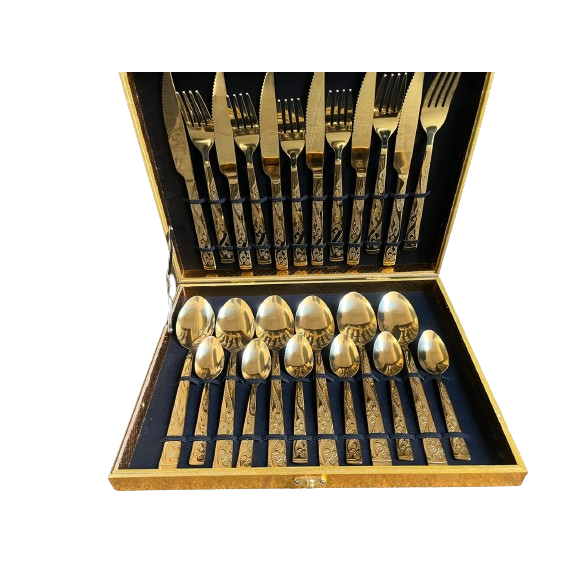 Kit Faqueiro Maleta De Talheres Inox 24 Peças Com Dourado Chique