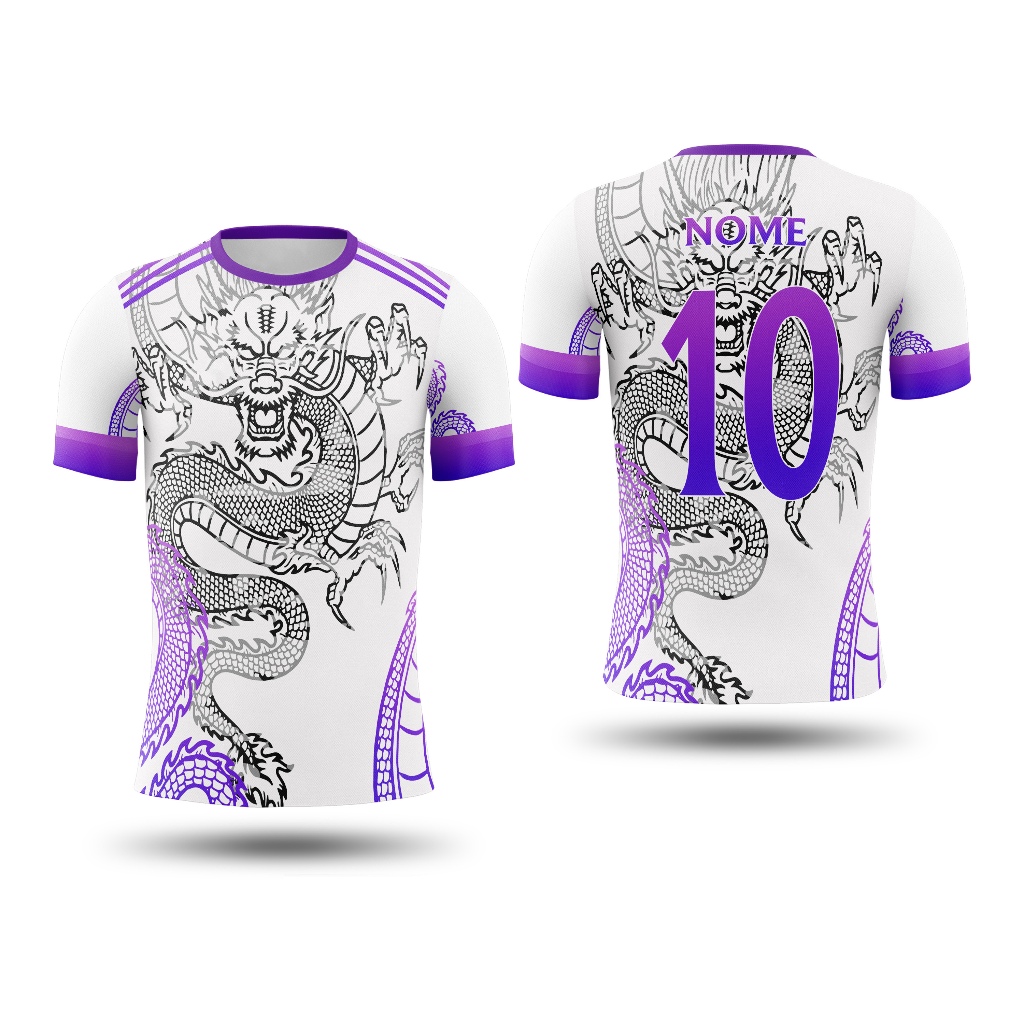 *PERSONALIZE* Camisa Camiseta Interclasse Dragão Chinês Branco Roxo Adulto Infantil Masculino Feminino Personalizada
