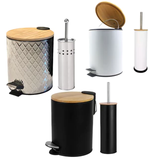 Lixeira Inox C/ Tampa De Bambu 5l C/ Pedal Cozinha Banheiro + Escova Sanitária