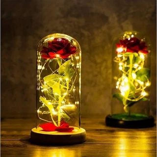 A Rosa Encantada Luminária Abajur com LED O Encanto da Magia Inspirada na A Bela e A Fera e no O Pequeno Príncipe A Rosa Eterna Aveludada