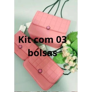 Bolsa feminina de luxo transversal, kit com 03 bolsas