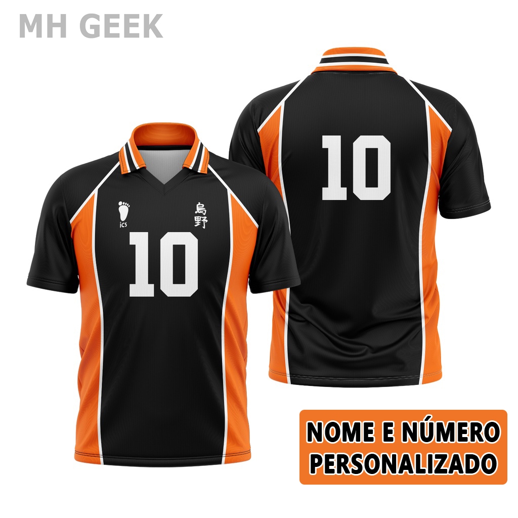 Camisa Camiseta Haikyuu! Karasuno Uniforme Time Personalizada Anime Nome e Numero Feminino Masculino Adulto Infantil