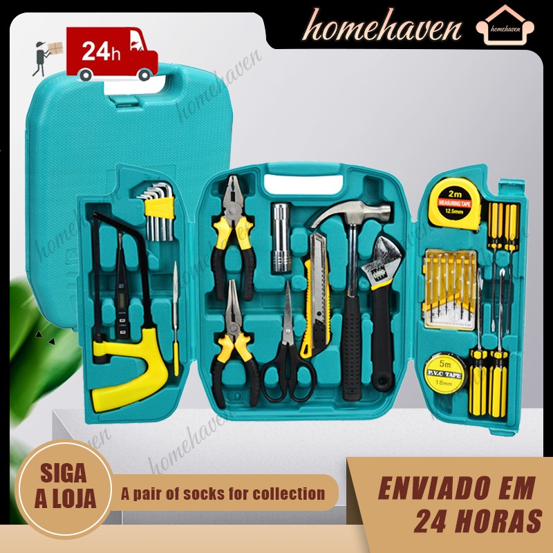 Kit Jogo De Ferramentas Chaves Allen Alicate Martelo Completos 27 Peças Com Maleta