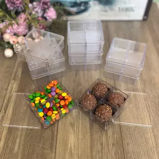 10 A 50 UNIDADES - Caixa Acrílica Quadrada com 4 Divisórias 7x7 - Personalizados Decoração de Festas