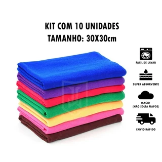 Kit 10 Panos de Microfibra 30x30cm para Limpeza Geral