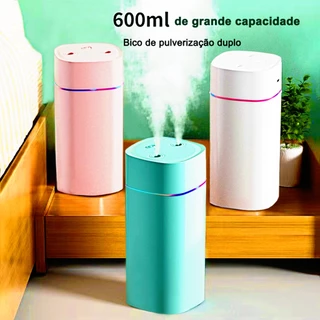Umidificador De Ar Ultrassônico Grande ​Aromatizador Usb Com Bico Duplo Portátil Led De Ambiente
