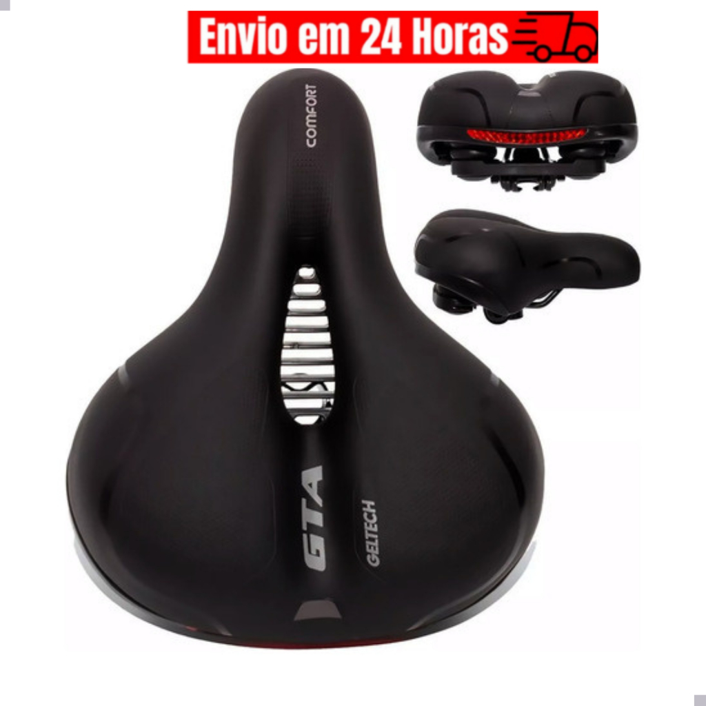 Banco Selim 2 Molas Mega Soft Vazado Confortável Largo Com Refletor Sela Manark C/Carrinho