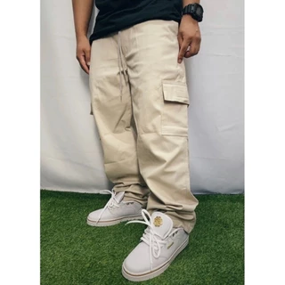 Calça Cargo Caqui Sarja Masculina Feminino 5 Bolsos Sarja Larga Skatista