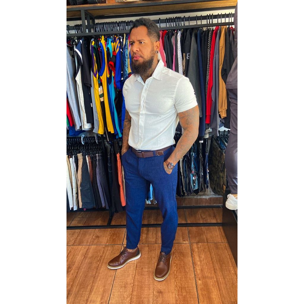 Camisa Masculina Social Linho Com Elastano 2% Flay Original Premium
