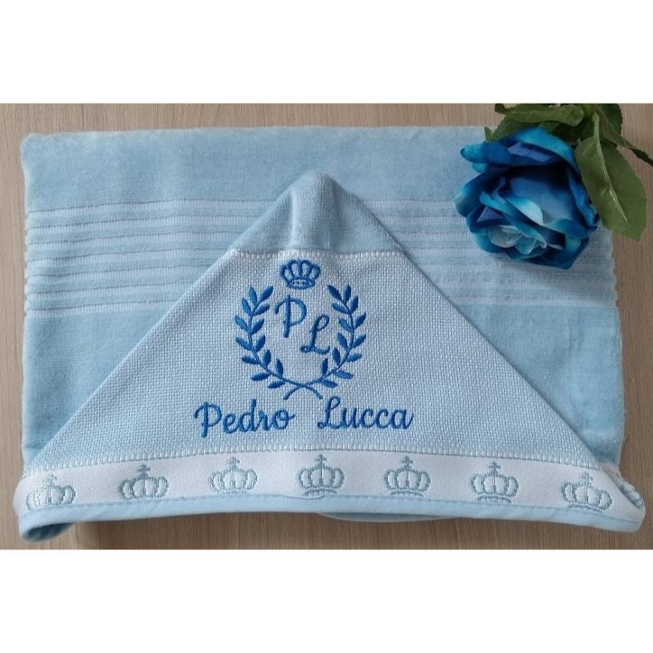 Toalha de banho AZUL infantil com capuz - Bordada e Personalizada com ...