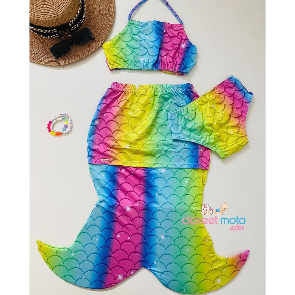 Biquini com Cauda de Sereia Infantil Moda Praia Meninas | Shopee Brasil