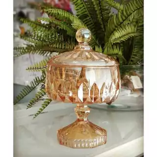 Potiche Decorativo de Cristal com Pé Louise Âmbar 15,5cm x 23cm - Wolff
