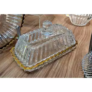 Manteigueira Retangular de Cristal com Tampa e Fio de Ouro Imperatriz 15,5cm x 7,5cm x 8,5cm - Wolff