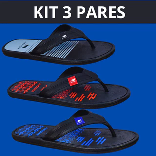 3 Pares de Chinelo Masculino Correia Grossa e Resistente