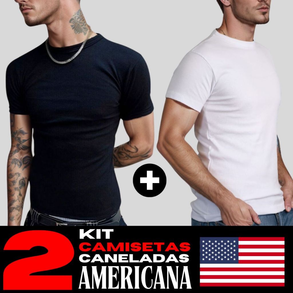Kit 2 Camisetas Camisas Masculina Canelada Americana Blusa Americana Masculina Camisa Slim Americana Justa Ao Corpo