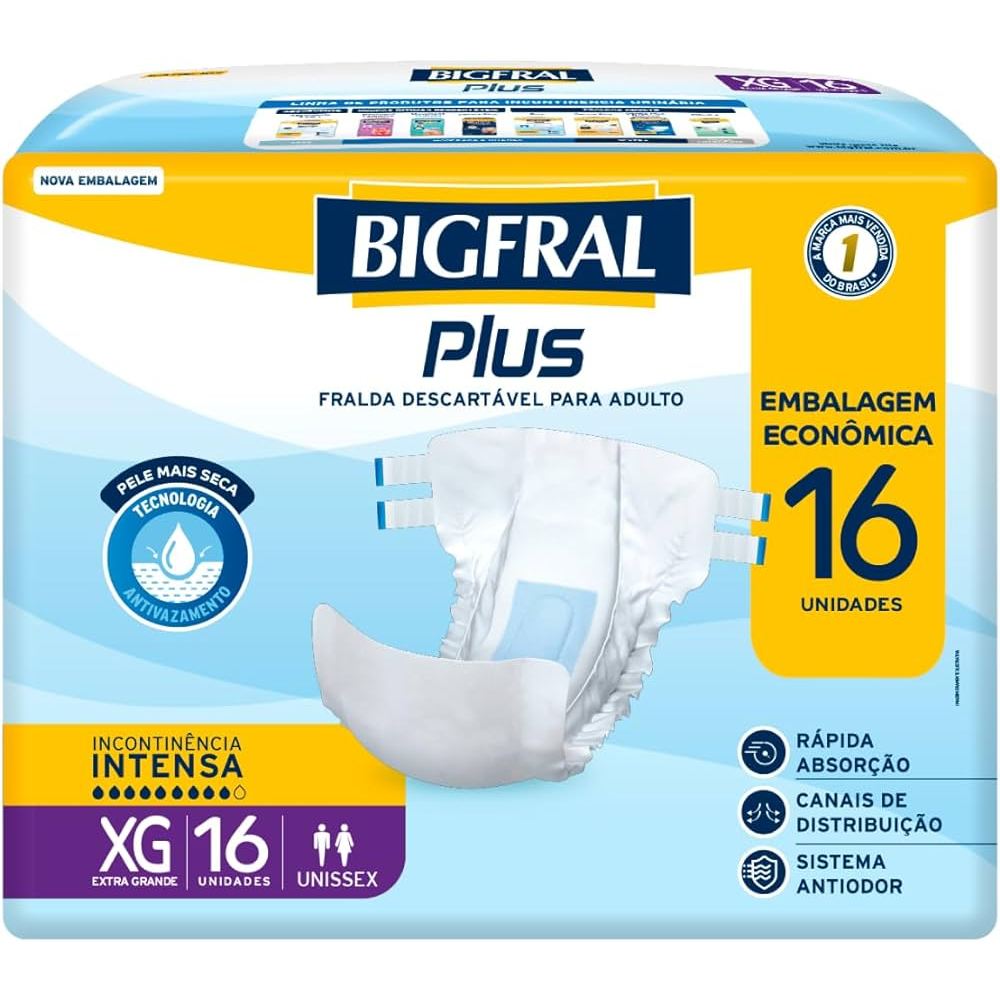 Fralda Geriátrica Unissex Bigfral Plus Antivazamento Xg 16 Und - Azilo ...
