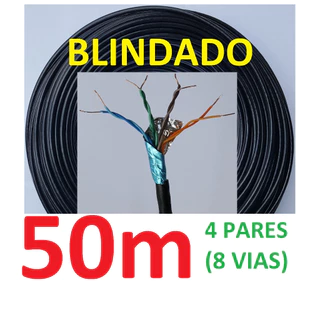 Cabo Rede Cat5e 50m Preto Ftp Blindado Lan Internet Brasil24h
