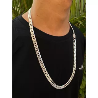 Corrente Masculina Prata Elo Duplo 10mm 70cm mista gravação 925 Cordão