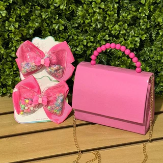 kit bolsa perola + laço para meninas