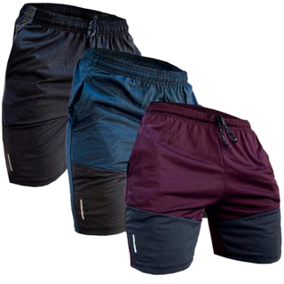 Kit 3 Bermudas Dryfit Masculino Academia Elástico e Cordão Short Masculina Lisa Malha