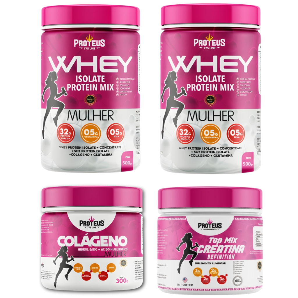 Kit Christine Whey Mulher 32g 1Kg + Creatina TopMix 300g + Colageno ...
