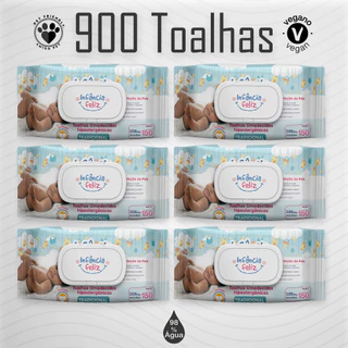 06 Pacotes Lenços Umedecidos Infância Feliz Vegana 150 folhas - Produto 100% Vegano - Com Tampinha