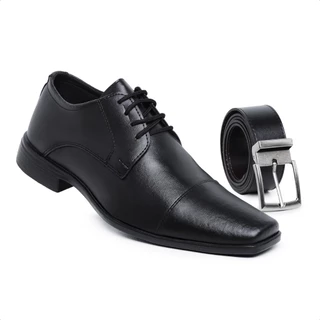 Kit Sapato Masculino Social de Amarrar Elegante e Confortável com Cinto Dupla Face