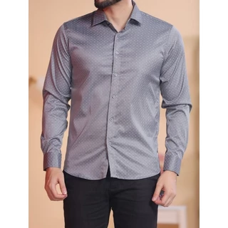 Camisa social manga longa estampa com elastano