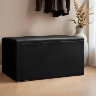 Baú Grande Retangular Em Couro Sintético 90x40x44cm - Preto