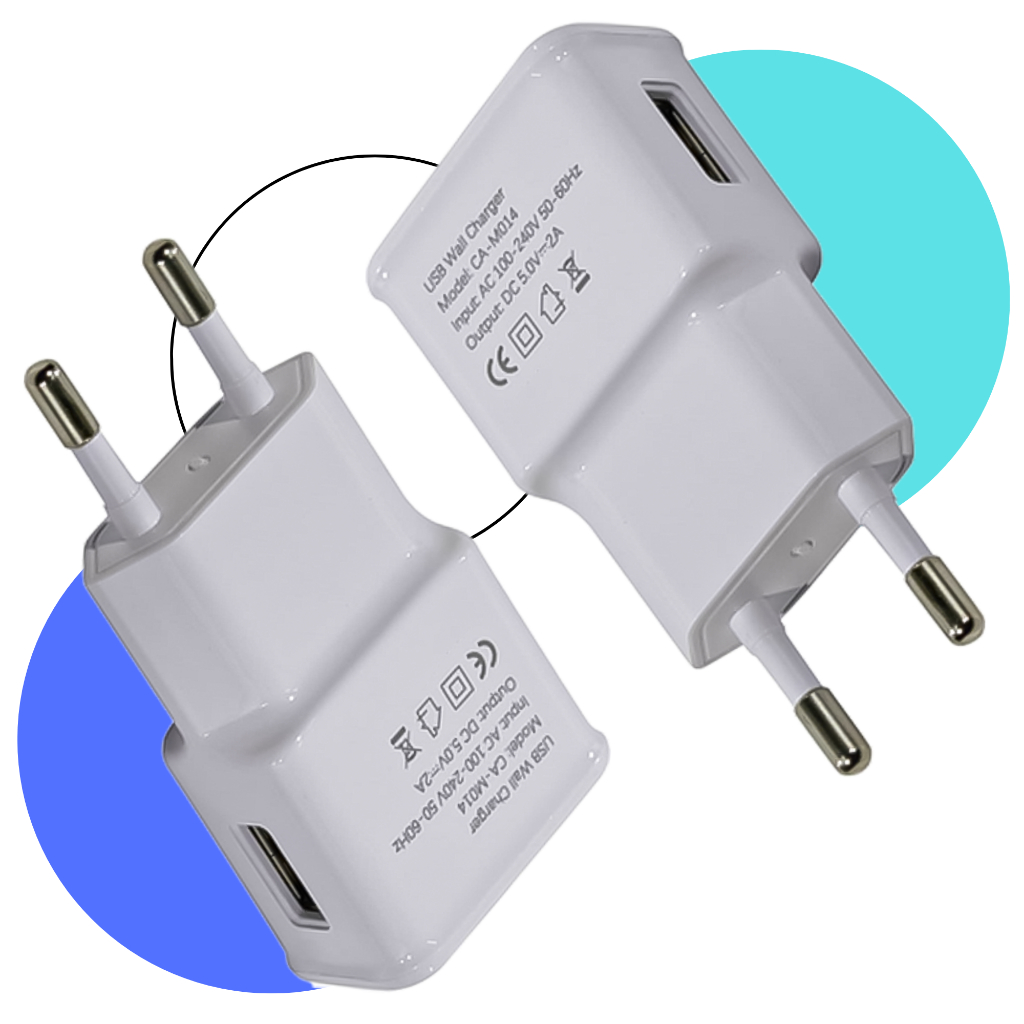 KIT Carregador Tomada Plug Adaptador Fonte Usb 5v 2A Bivolt - Branco