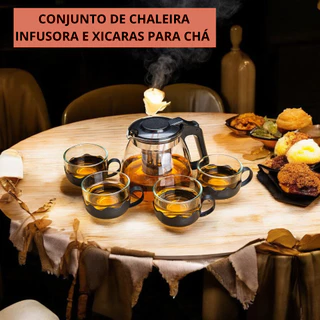 Chaleira Bule de Vidro para Chá Elegante com Infusor em Inox 4 Xícaras