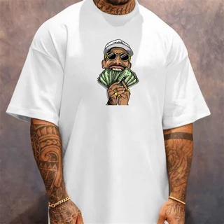 Camiseta Camisa Gangster Estilo de Rua Oversized Streetwear Masculina Gola Alta