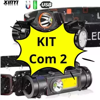 KIT Com 2 Lanternas de Cabeça Led COB Caminhada Pesca Ciclismo High Power COM IMÃ mt101 (6)