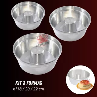Kit 3 assadeira forma 18 20 22 cm Bolo Pudim alumínio