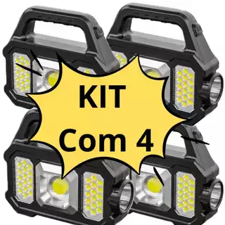 KIT COM 4 Lanternas Solar Recarregável led À Prova D'água Lâmpada De Trabalho De Busca Longa Alcance Luz De Emergência De Alta Potência Forte MT049 (CR)