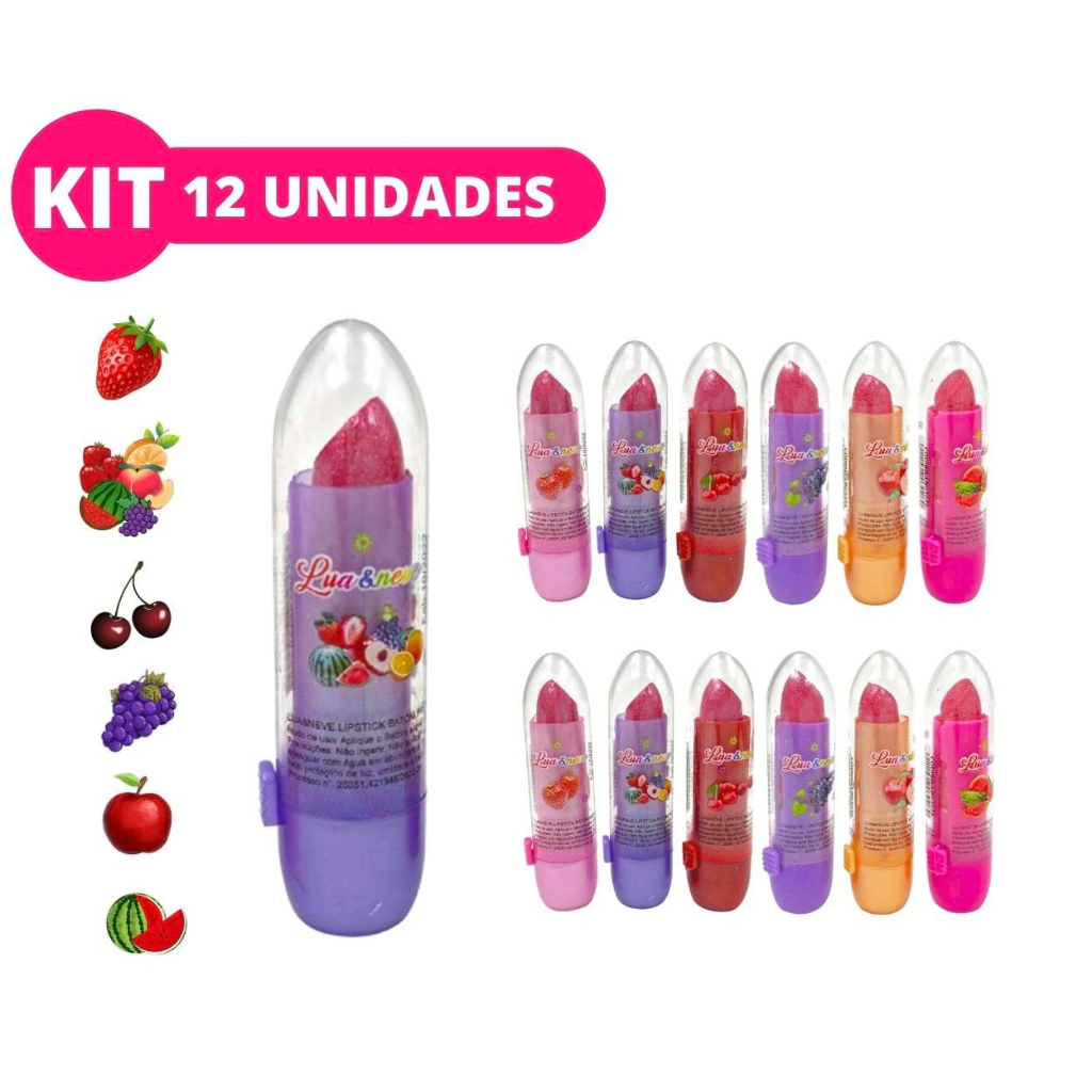 Kit Mini Batom Matte Frutinhas Bastão c/ 12 unid Lembrancinha Infantil ...