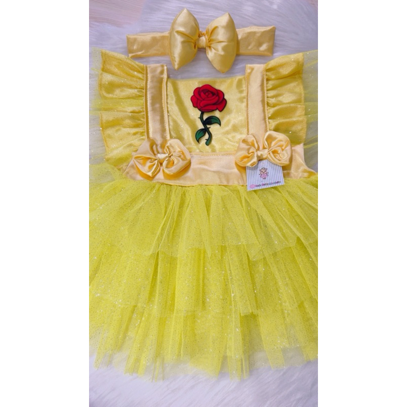 Romper Bela e a Fera Bella Fantasia Body Baby Salopete Vestido Flor