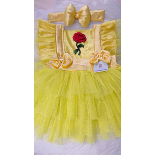 Romper Bela e a Fera Bella Fantasia Body Baby Salopete Vestido Flor