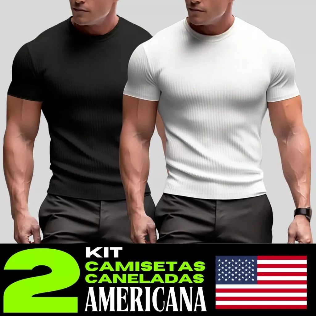 Kit 2 Camiseta Camisa Masculina Canelada Americana Blusa Americana Camisa Slim Justa Ao Corpo