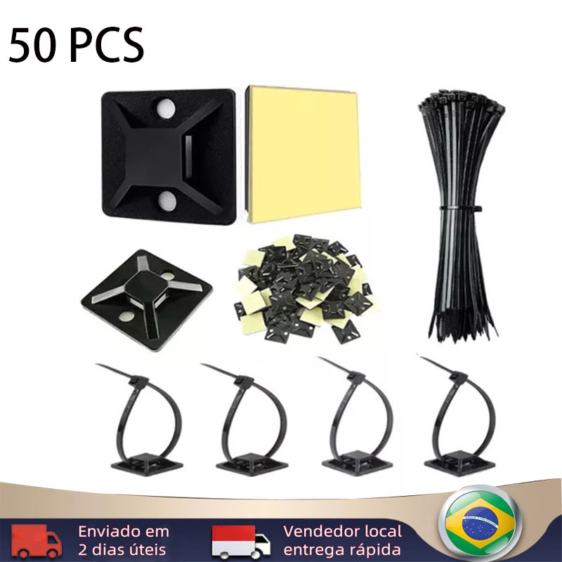 Kit 50 Presilhas Dupla Face Fixador Cabo Fio Chicote Preta | Shopee Brasil