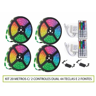 KIT 5 10 20 metros de Fita Led 5050 Rgb + Fonte + Controle 44 Tecla Decoração Quarto SANCA TV