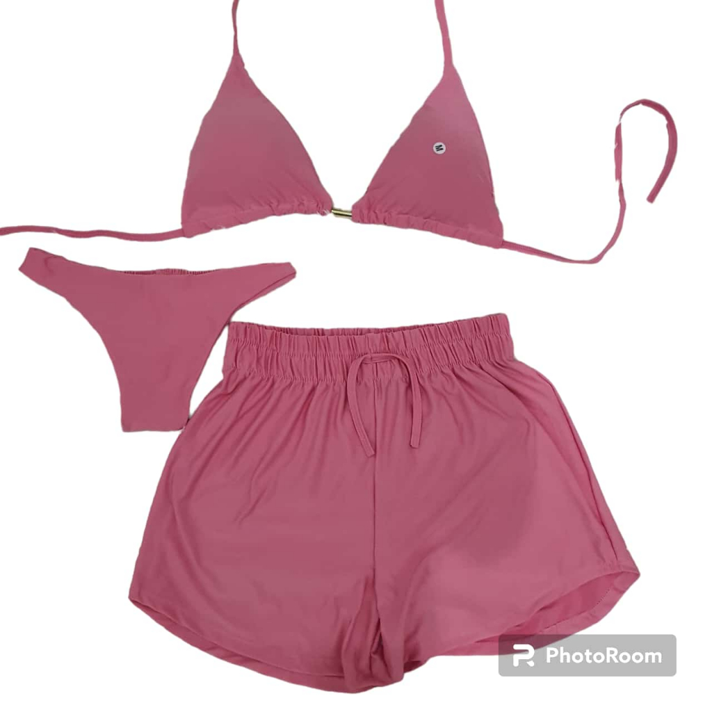 Biquíni 3 peças - Triquìni - Roupas de praia , short , calcinha forrada, top com bojo , poliamida