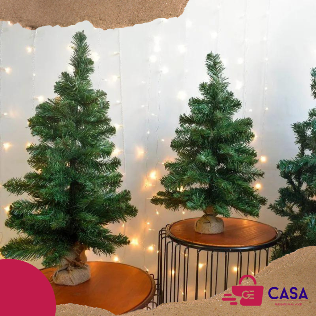 Árvore Natal Formosinha Com Base De Juta Galhos Decoração Luxo