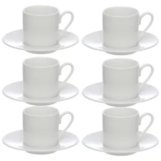 Jogo Xícaras De Café Porcelana Com Pires 12 Peças Brancas 80ml Chá