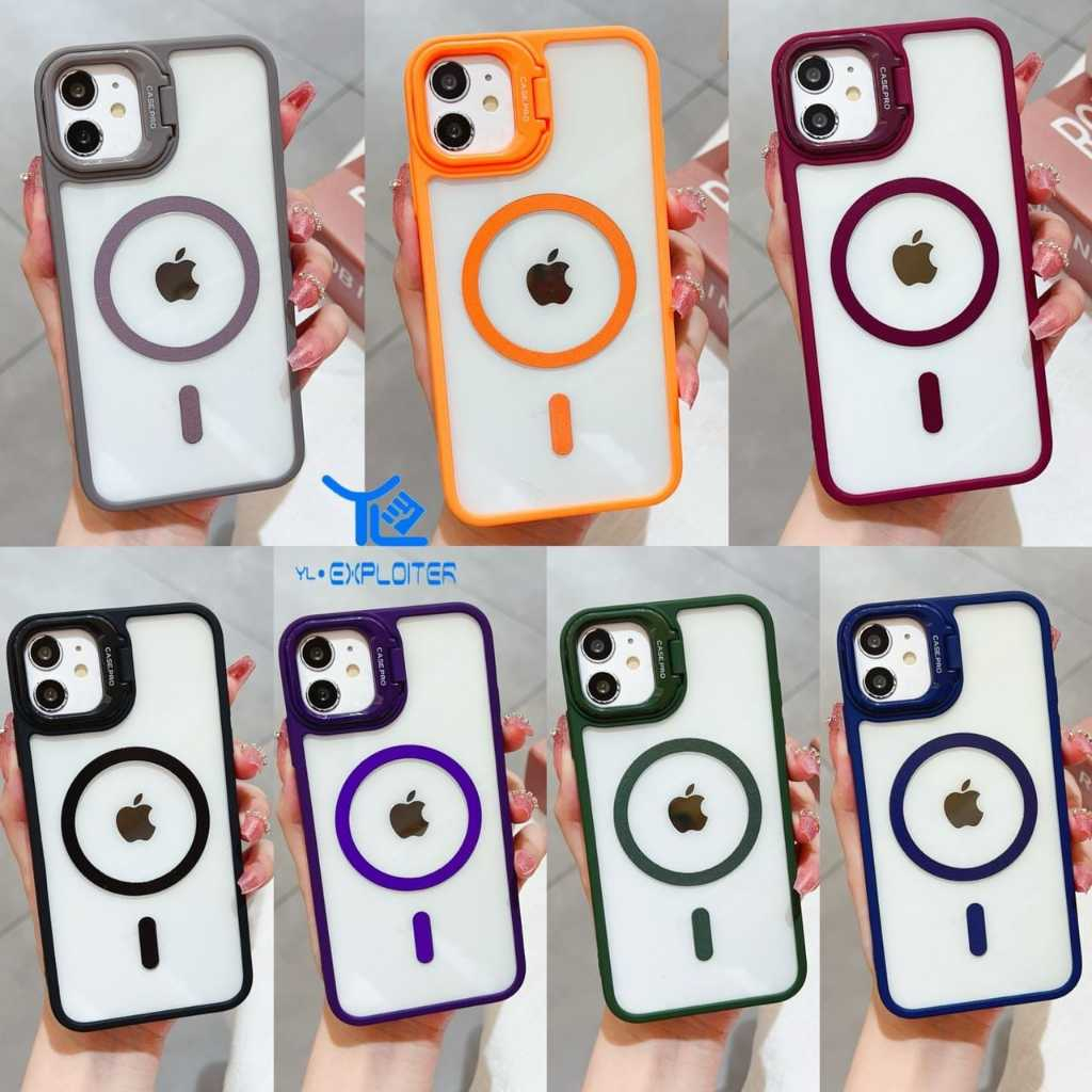 Capa AcríIica Com Magsafe e Suporte de Plastico na camera iPhone IP 11 12 13 14 15 IP 13 PRO 14 PRO 15 PRO IP 12 PRO MAX 13 PRO MAX 14 PRO MAX 15 PRO MAX