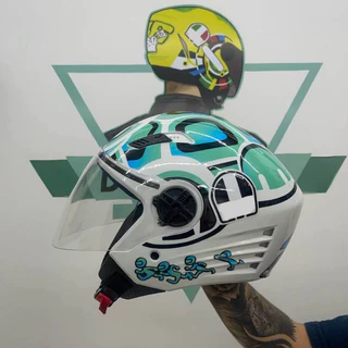Capacete Para Moto Fw3 X Open Classic Aberto Personalizado Tartaruga Ciano/Azul